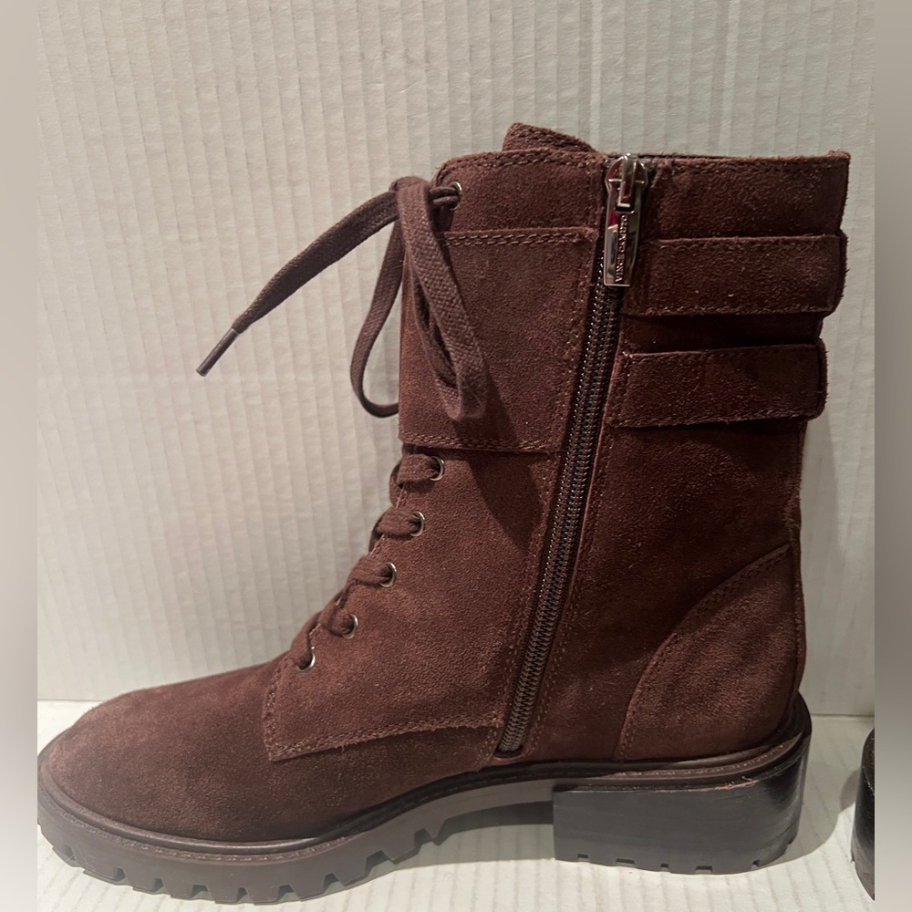 VINCE CAMUTO Fawdry Chocolate Brown Suede Lace Up Combat Motto Boot Size 7M NEW - Picture 6 of 14